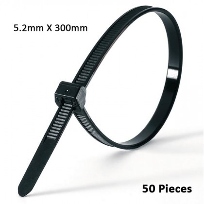 5.2mm X 300mm Self-Locking Nylon Cable Tie Black - 50 Pcs 5.2mm X 300mm Self-Locking Nylon Cable Tie Black - 50 Pcs